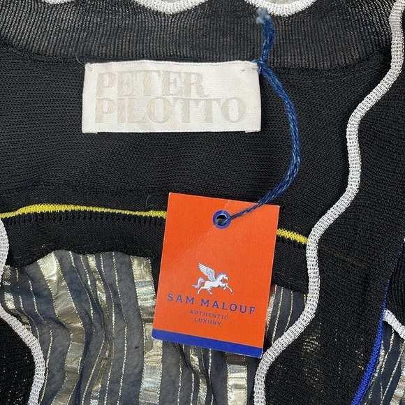 NWT Peter Pilotto Metallic Chiffon Dress Gold Navy Sheer Designer Sz M - Picture 15 of 16
